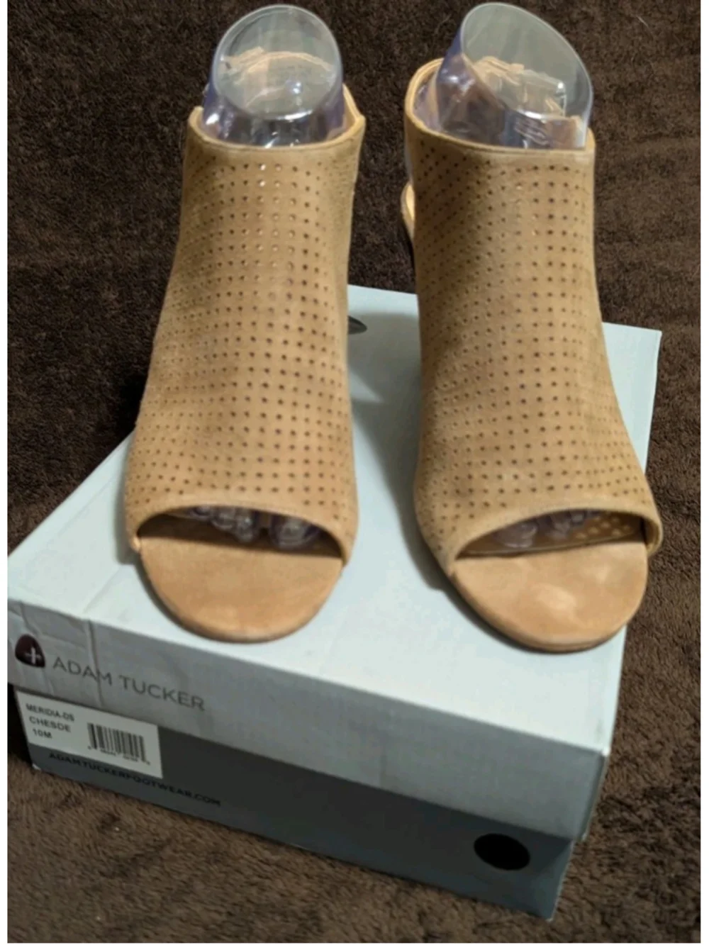 Adam Tucker Meridia-DS Peep Toe Block Heel Taupe Suede Size 10 N38 Women's Shoes